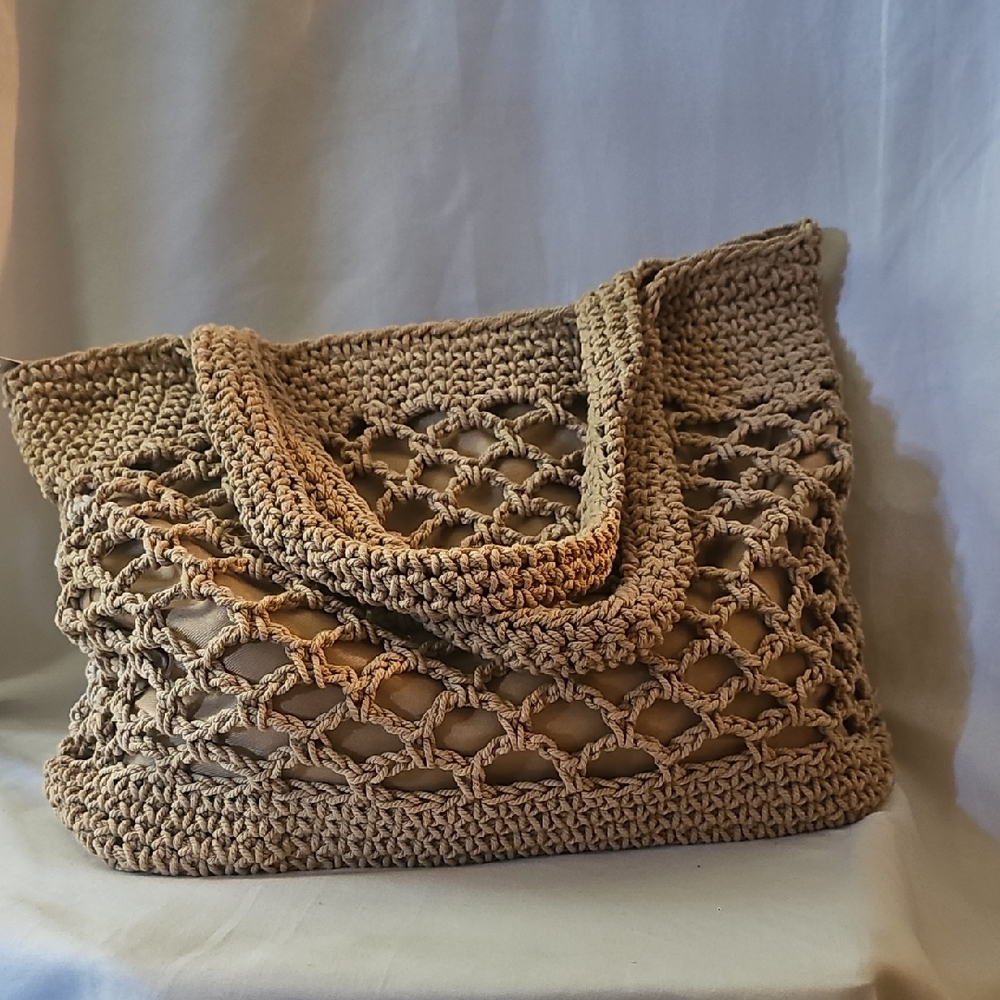 Handcrafted Tan Crochet Tote Bag